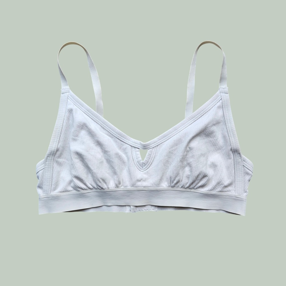 Aerie White Ribbed Cotton V-Neck Bralette Adjustable Straps XL